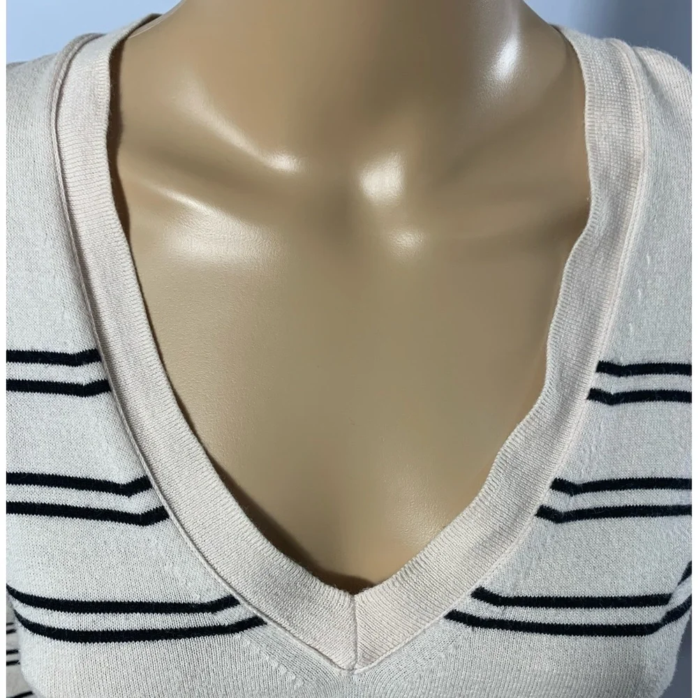 J.Crew Women’s Pink And Black Striped 100% Cotton Crewneck Sweater Size S